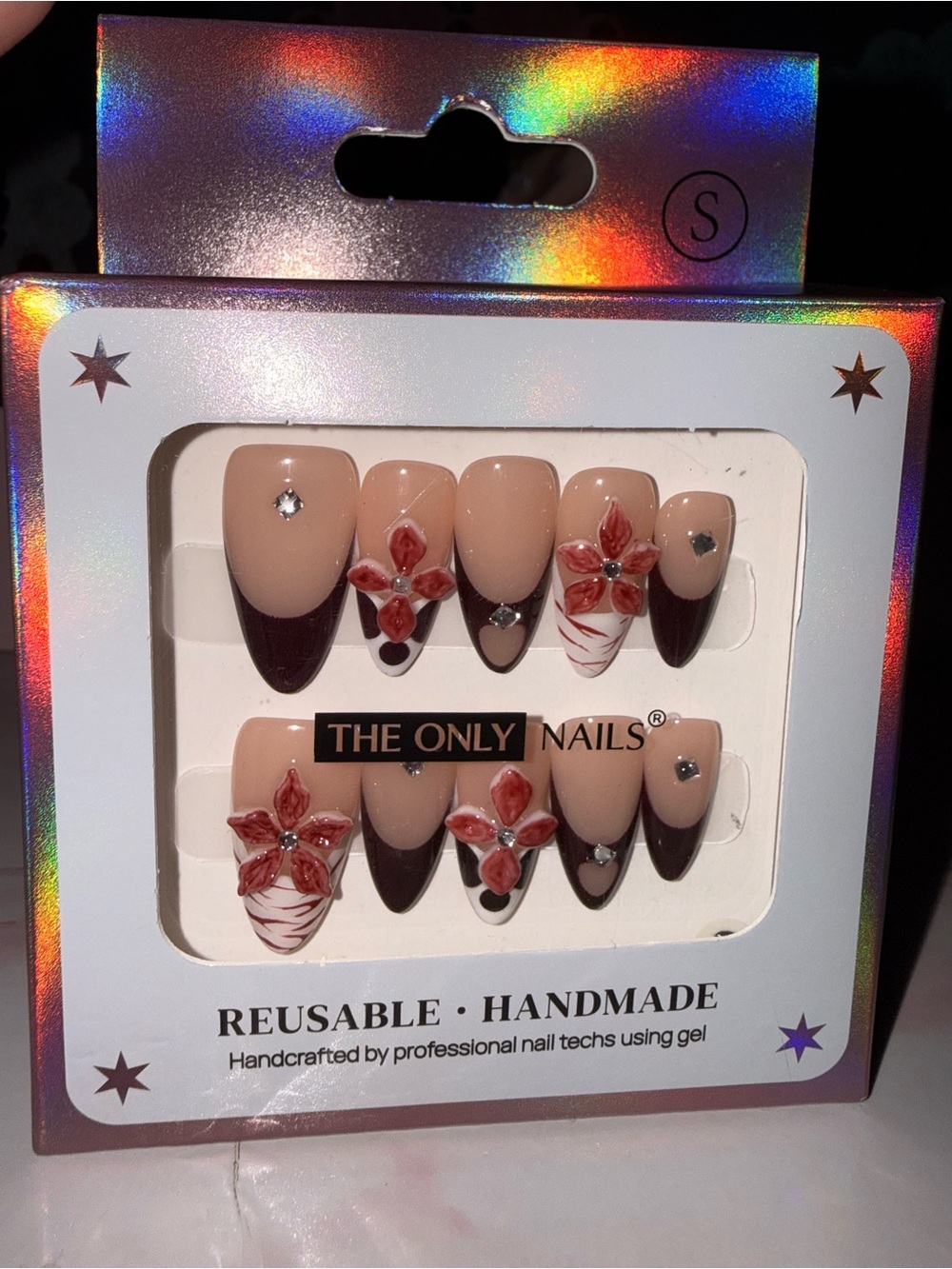 The Only Nails Nude & Brown Floral Reusable Press-On Set